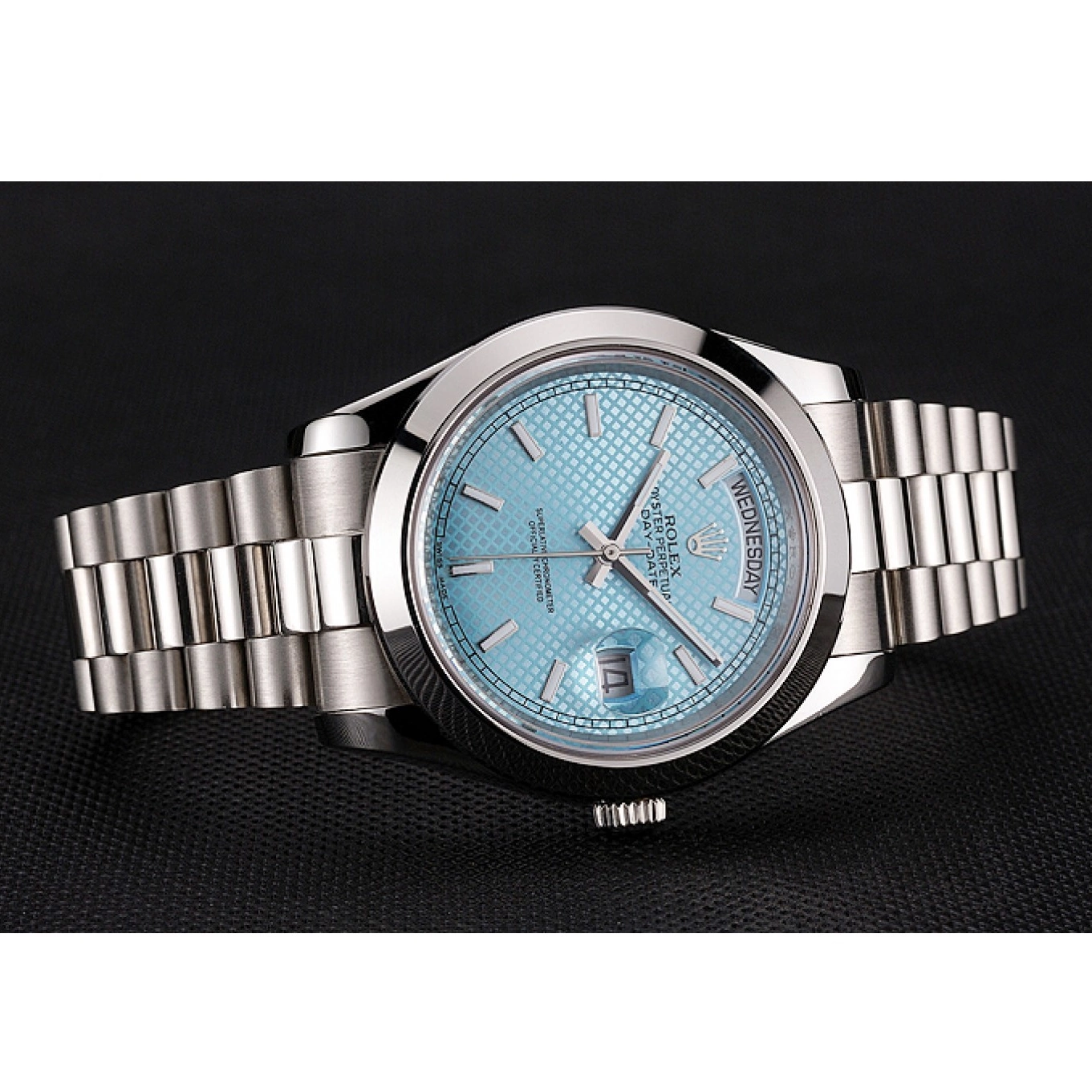 Rolex copies cheap Rolex 40 Stainless Date Steel Day Swiss Platinum Bracelet And Dial Case Ice Blue 0515